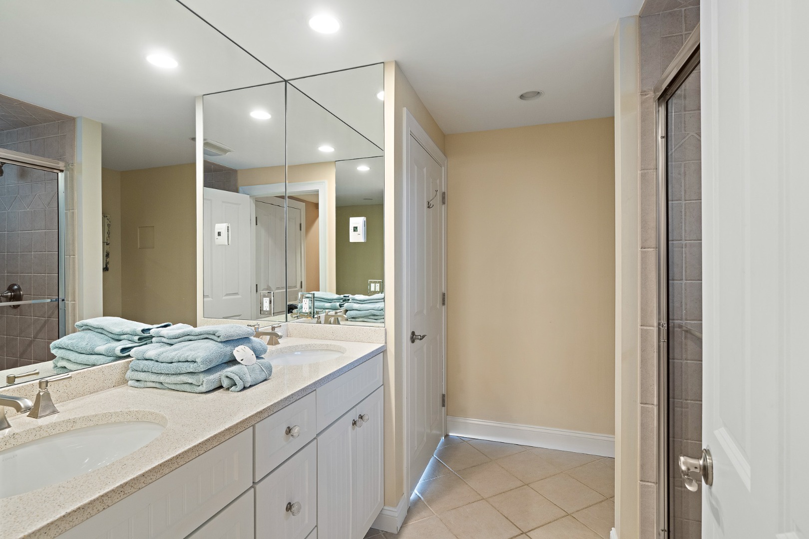 385 Barnes Road Oak Bluffs, MA 02557 - Photo 51 of 60 a bathroom with a granite countertop sink mirror and double