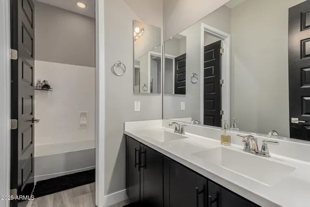 a view of a swimming pool with a bench