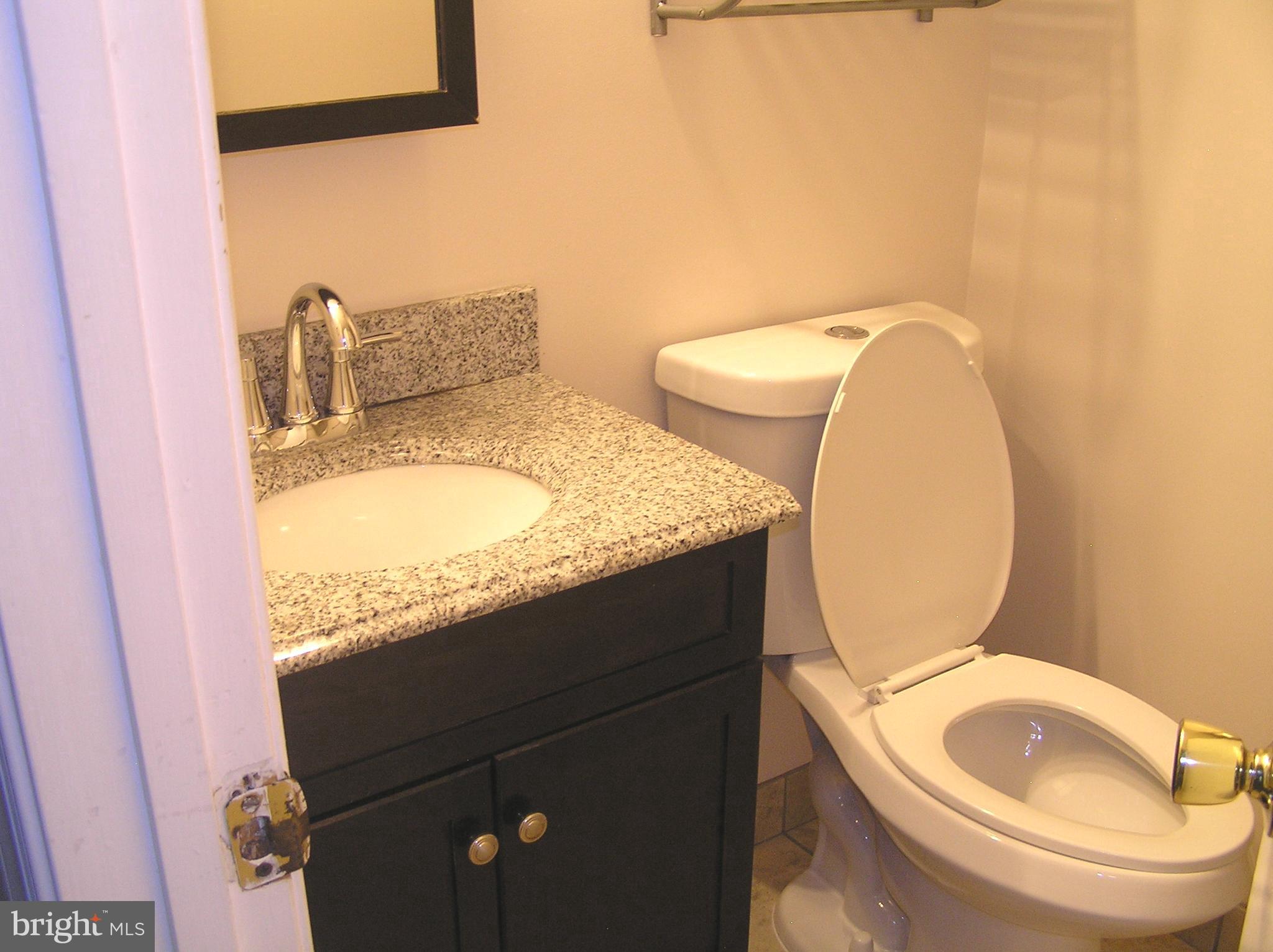 10053 Chestnut Wood Lane Burke, VA 22015 - Photo 15 of 28 a bathroom with a granite countertop toilet sink and mirror