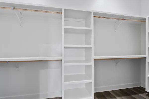 a view of walk in closet with empty racks