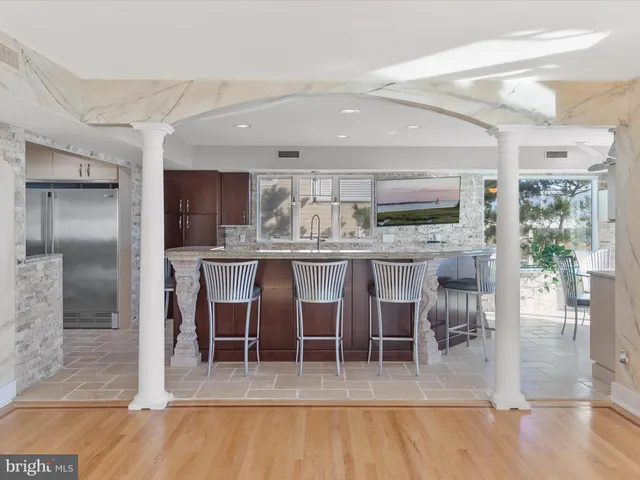 a dining room with furniture