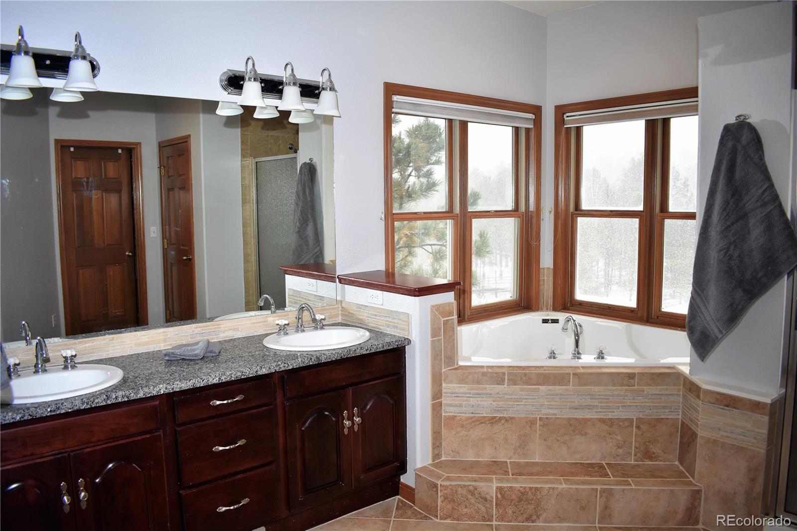 2355 Bricker Road Monument, CO 80132 - Photo 15 of 35 a bath room with a sink and a large mirror