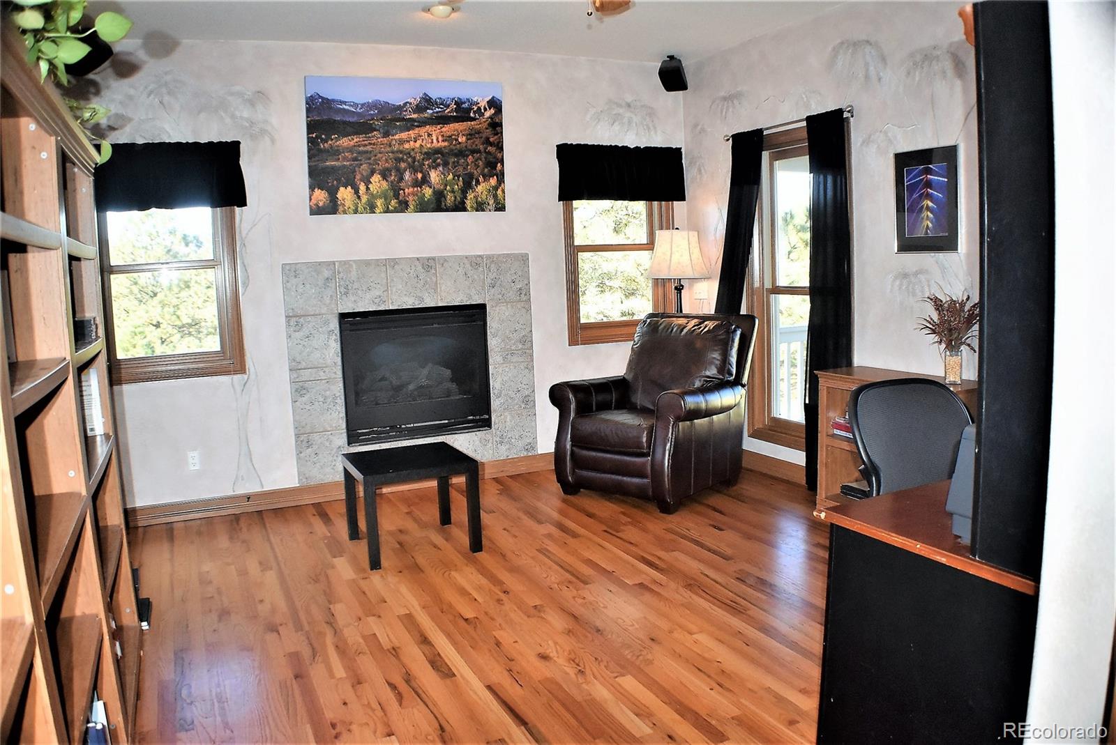 2355 Bricker Road Monument, CO 80132 - Photo 10 of 35 a living room with furniture a flat screen tv and a fireplace