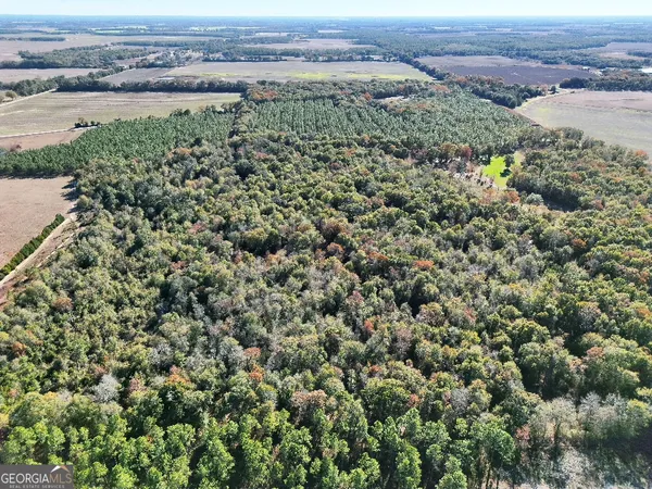 an aerial view of a houses with a yard
