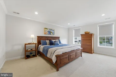a bedroom with a bed and a couch