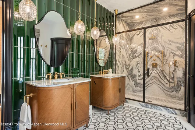 a bathroom with a sink and a shower