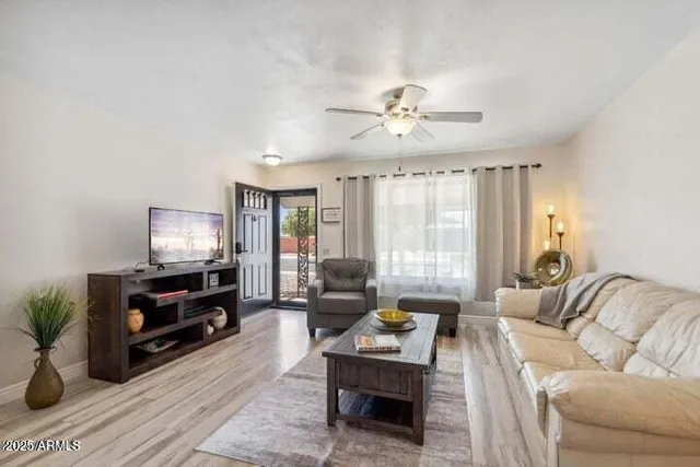 a living room with furniture