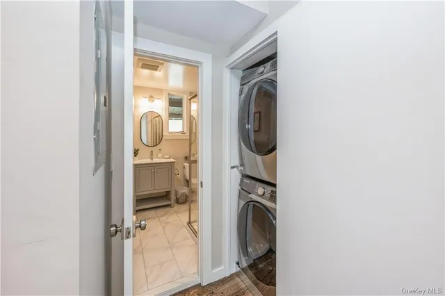 a utility room with dryer and washer