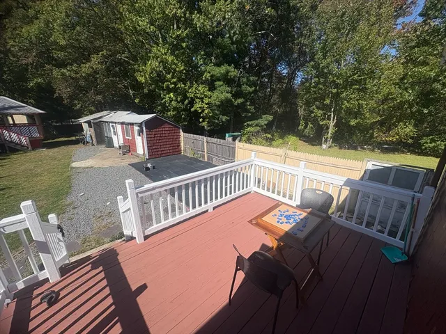 a view of a patio with a table
