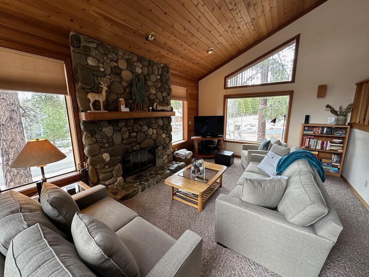 253 Basque Drive, Unit SHARE #7 Truckee, CA 96161 - Photo 4 of 21 a living room with furniture a fireplace and a table