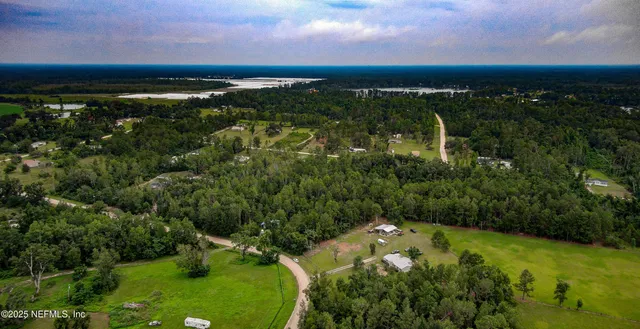 a view of a lake with a city