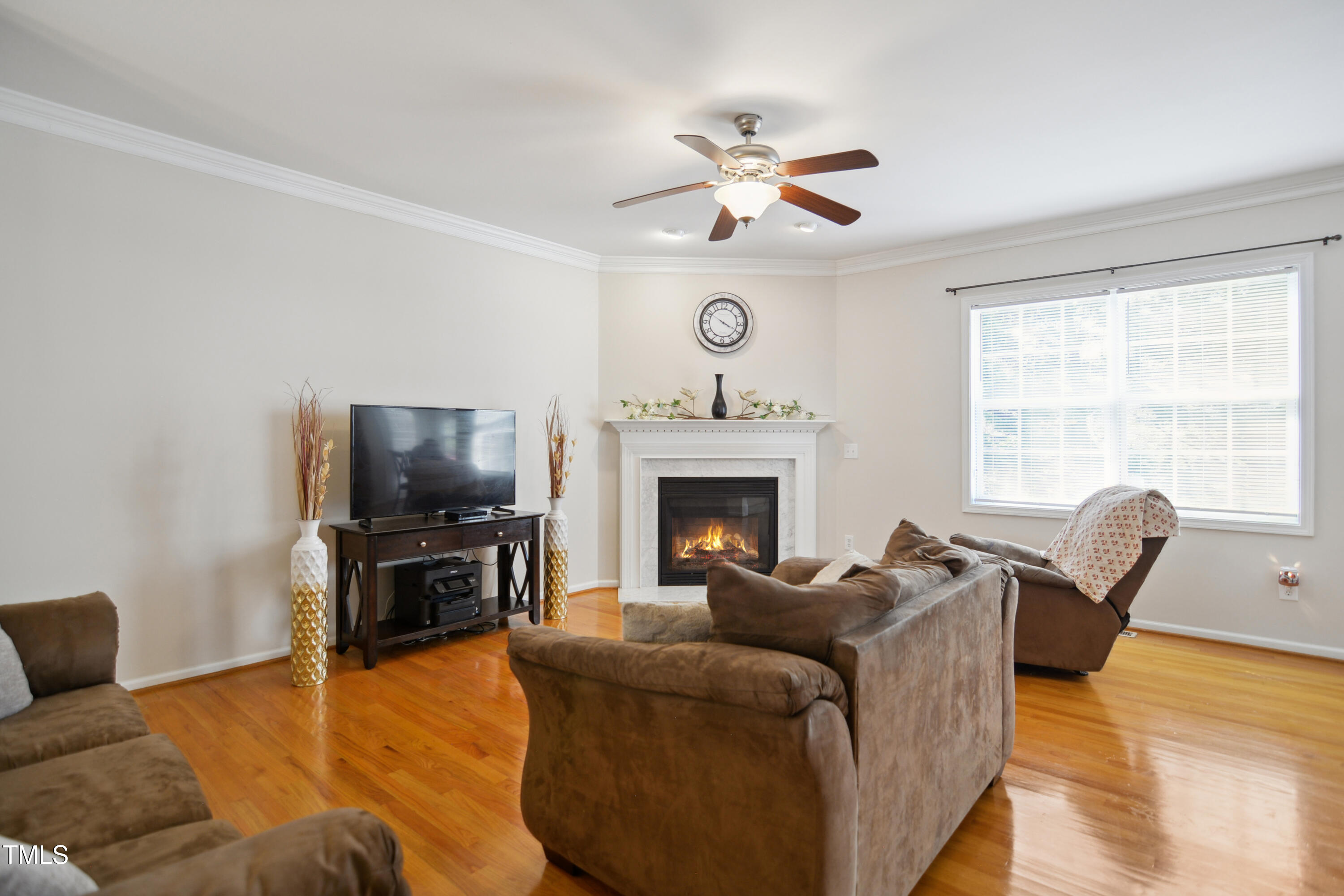 101 Whitney Lane Durham, NC 27713 - Photo 6 of 28 a living room with furniture a fireplace and a flat screen tv