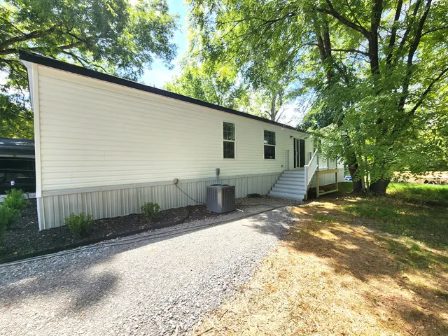 a view of a backyard with a tree