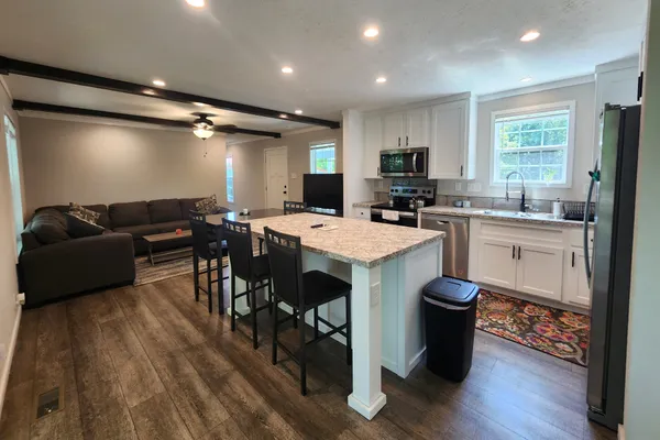 a kitchen with lots of counter top space