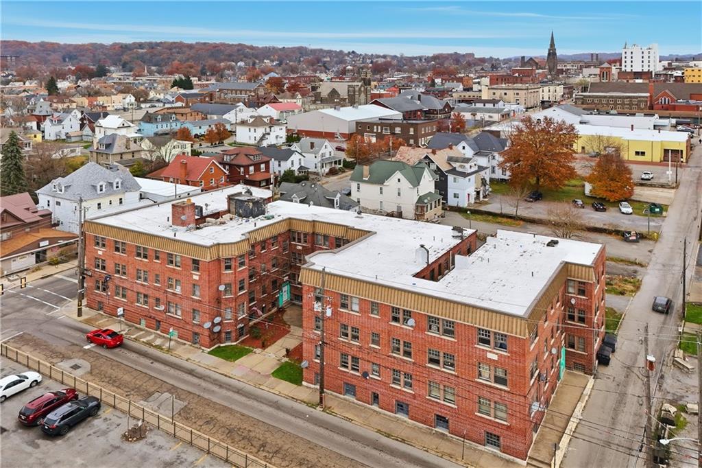 an aerial view of a building