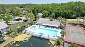1337 Pine Ridge Circle East, Unit D2 Tarpon Springs, FL 34688 - Photo 15 of 17 an aerial view of a house with a garden and lake view