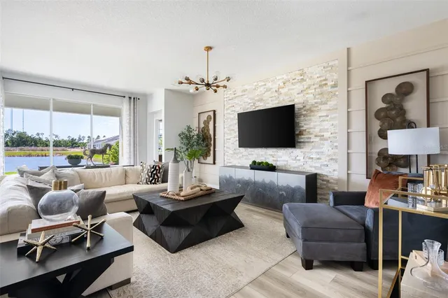 a living room with furniture fireplace and a flat screen tv