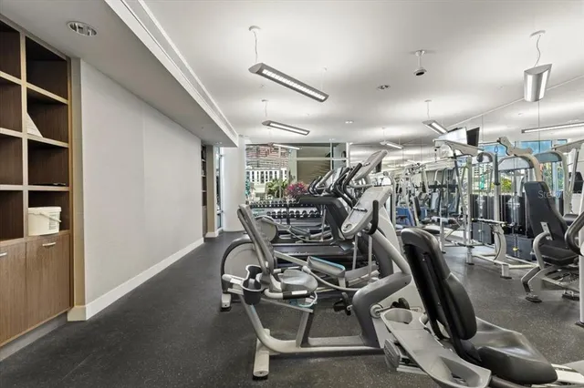 a view of a room with gym equipment
