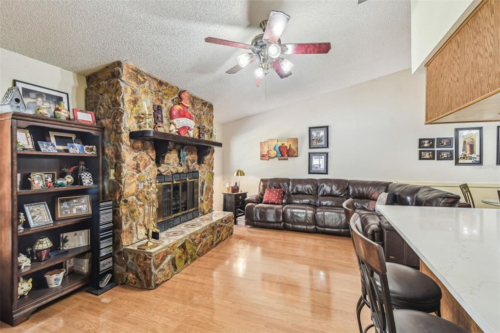 6938 Coronet Drive New Port Richey, FL 34655 - Photo 13 of 49 a living room with furniture a flat screen tv and a fireplace