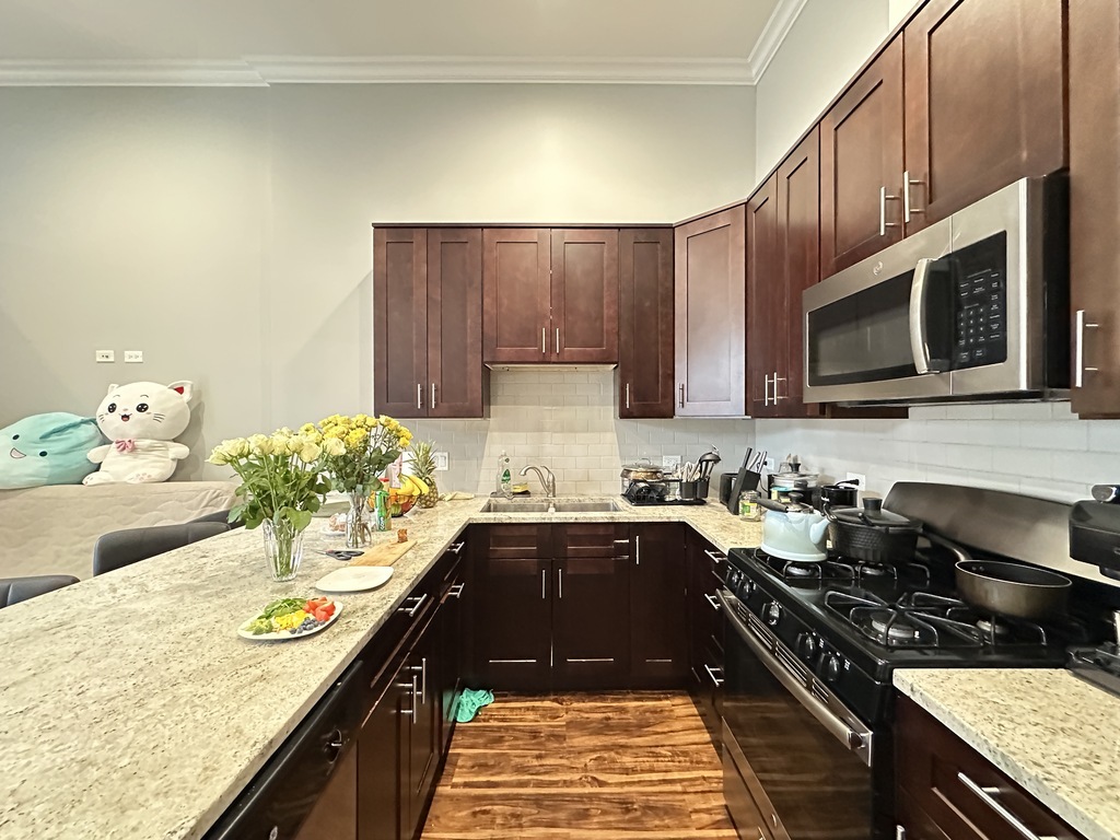 3336 West Irving Park Road, Unit 1 Chicago, IL 60618 - Photo 4 of 20 a kitchen with a sink stove top oven and microwave