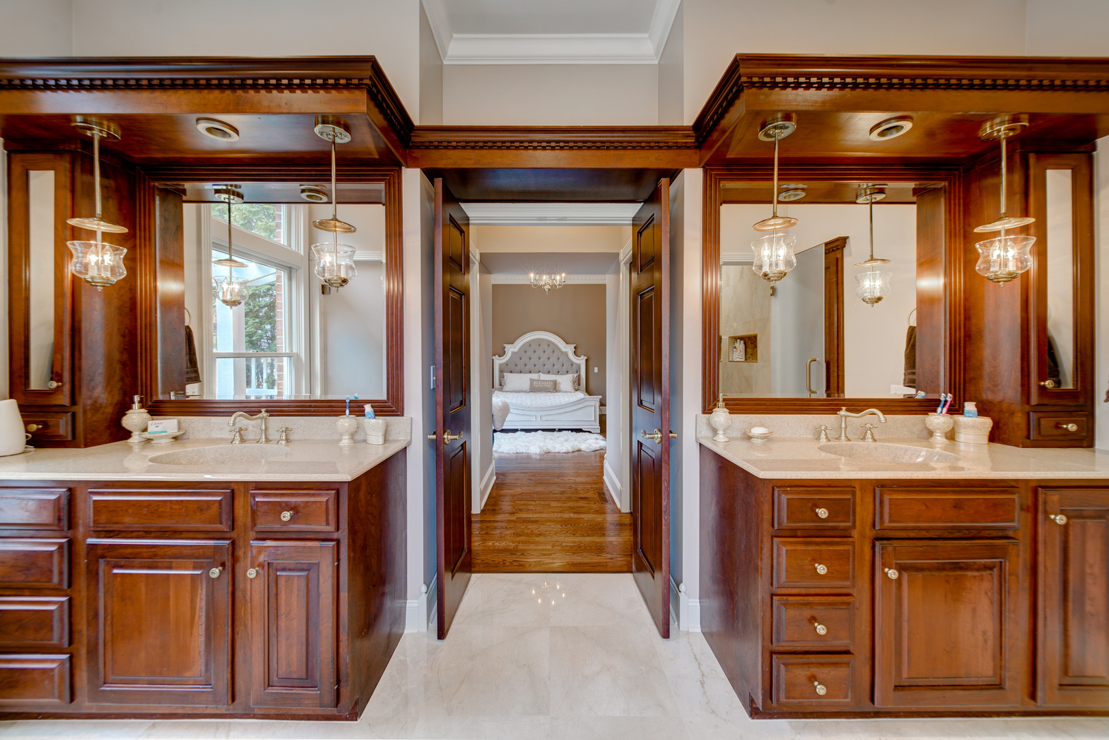 3870 North 3000 W Road Bourbonnais, IL 60914 - Photo 32 of 47 a bathroom with a sink a large mirror and a shower