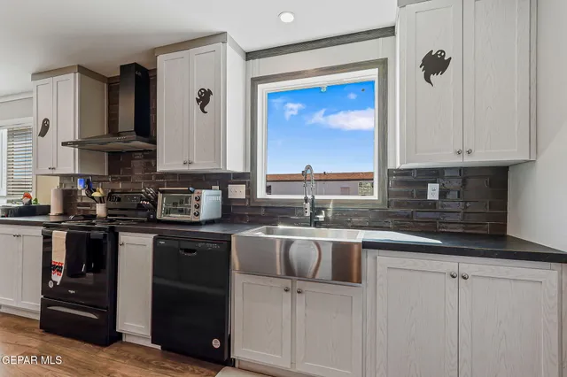 a large kitchen with lots of counter space