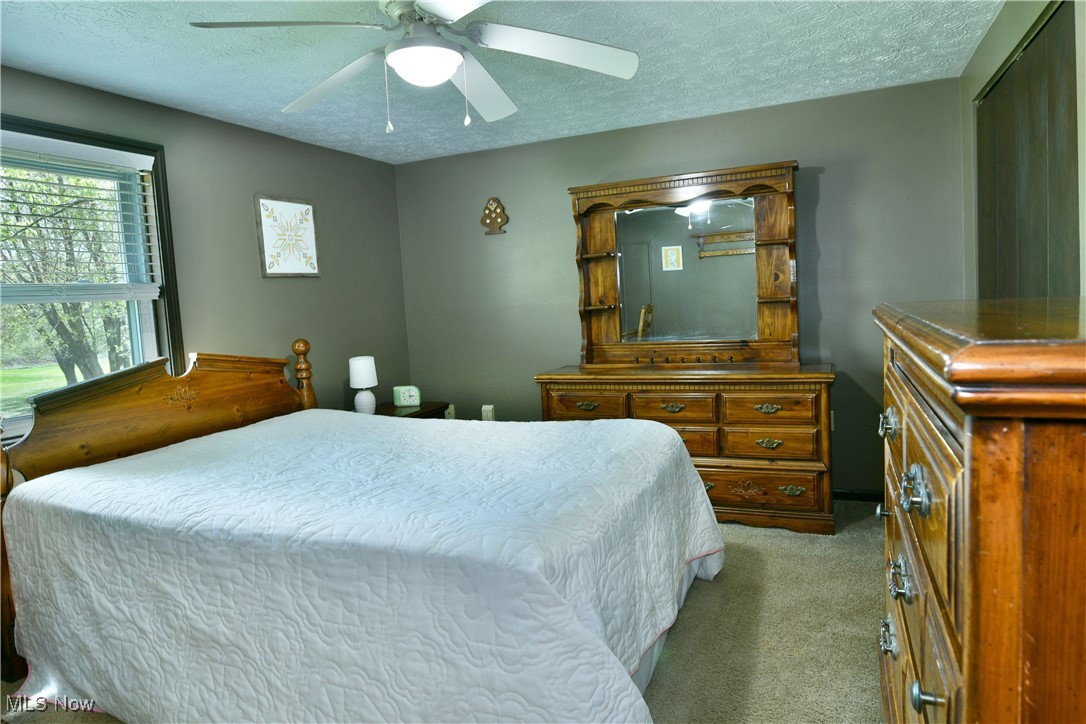 379 Housel Craft Road Bristolville, OH 44402 - Photo 23 of 50 Carpeted bedroom featuring a textured ceiling and ceiling fan