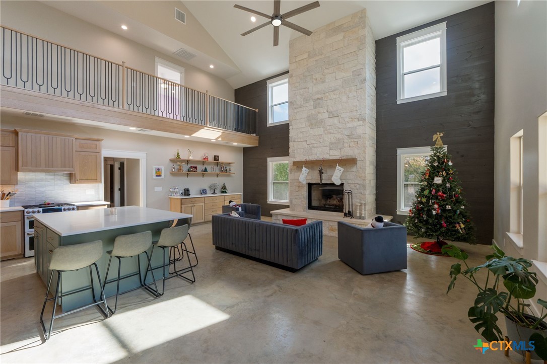 18248 Crows Ranch Road Salado, TX 76571 - Photo 7 of 48 a living room with furniture a fireplace and a potted plant