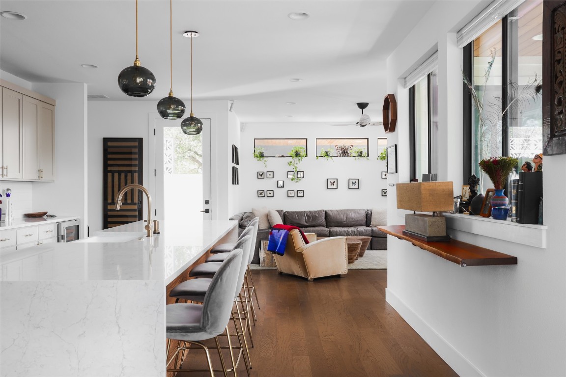 4420 Mt Vernon Drive, Unit A Austin, TX 78745 - Photo 9 of 35 a living room with fireplace furniture and a flat screen tv