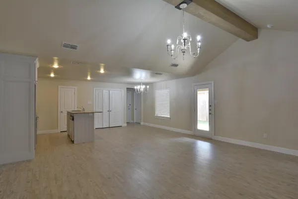 a view of a livingroom with a chandelier