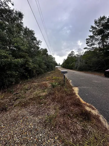 a view of dirt field with trees