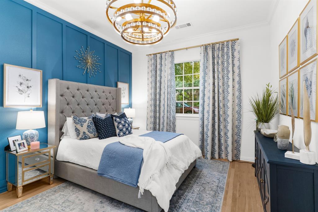 1307 Silverlake Road McKinney, TX 75072 - Photo 19 of 33 a bedroom with a bed and a potted plant on the dresser