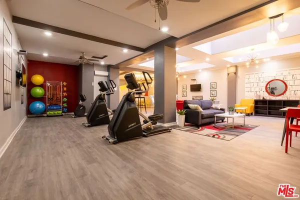 a view of a room with gym equipment