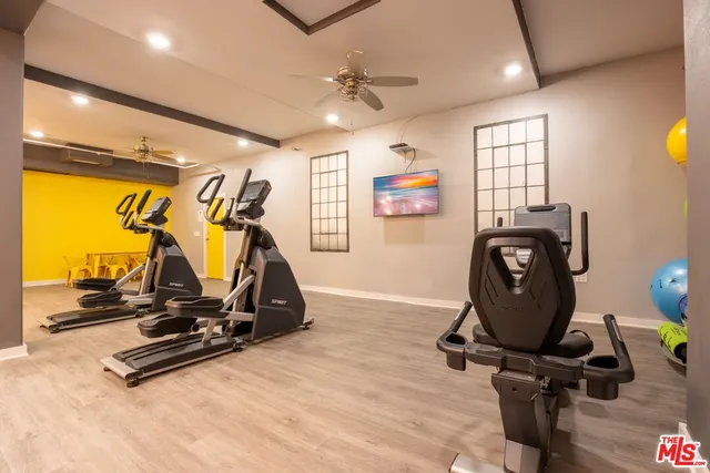 a view of a room with gym equipment