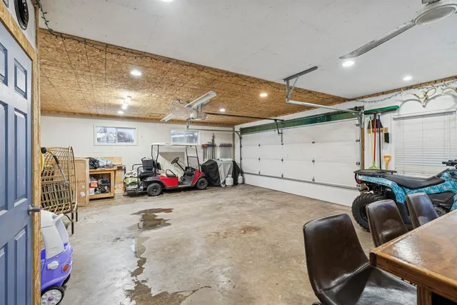 a view of a garage next to a window
