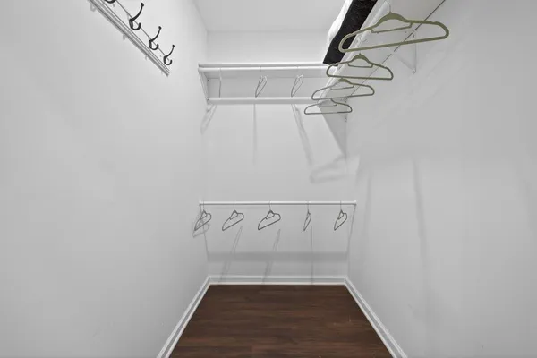a view of a room with racks on the wall