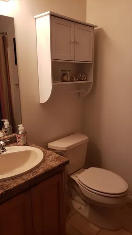 a bathroom with a sink a toilet and a mirror