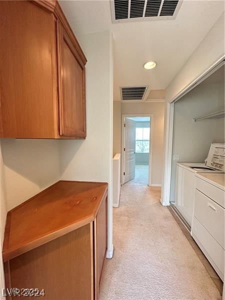 4650 Ranch House Road, Unit 95 North Las Vegas, NV 89031 - Photo 43 of 50 Hall featuring light colored carpet, washer and dryer, and recessed lighting