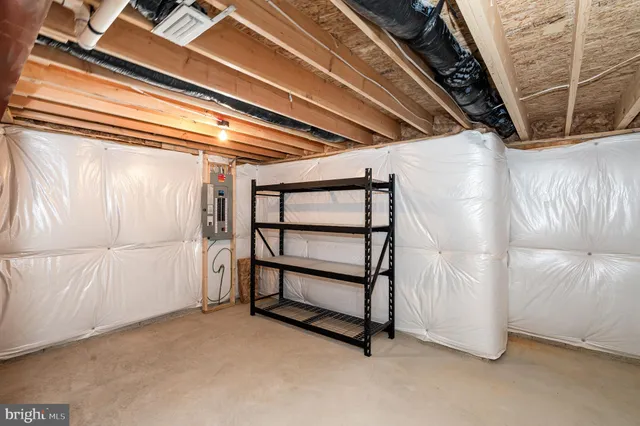 a view of a room with racks on the wall