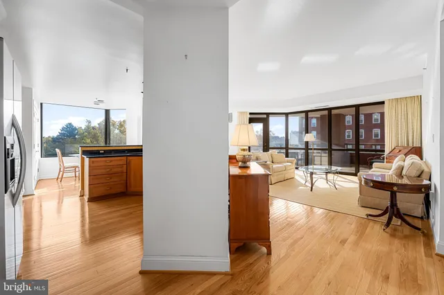 a living room with furniture a rug and a window