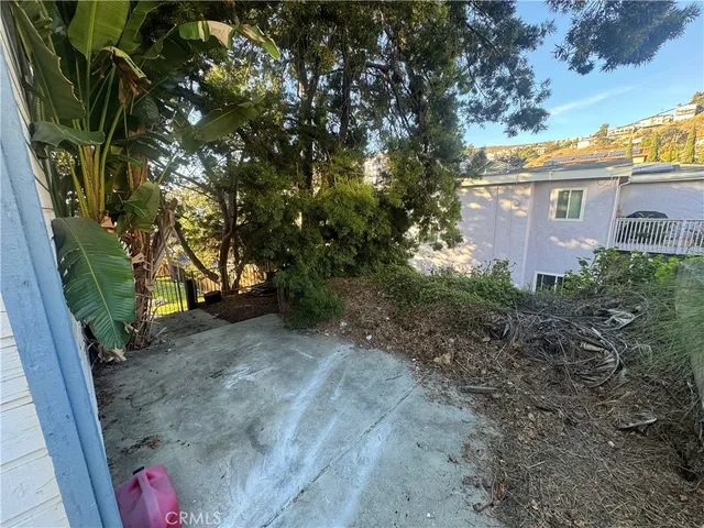 a view of a yard with an trees
