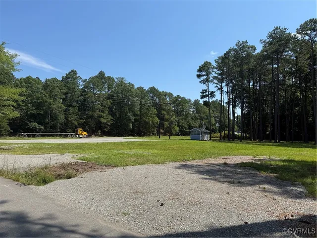 a view of a park and trees in the background