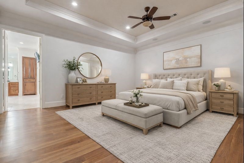 3509 Mirror Court Spring, TX 77388 - Photo 16 of 45 a bedroom with bed and a chandelier