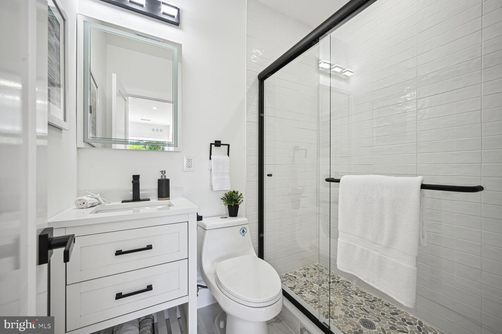 1111 6th Street Northeast Washington, DC 20002 - Photo 13 of 25 a bathroom with a sink a toilet a mirror and shower