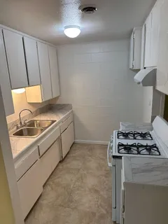 a kitchen with a stove and a sink