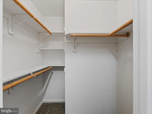a view of walk in closet with empty racks