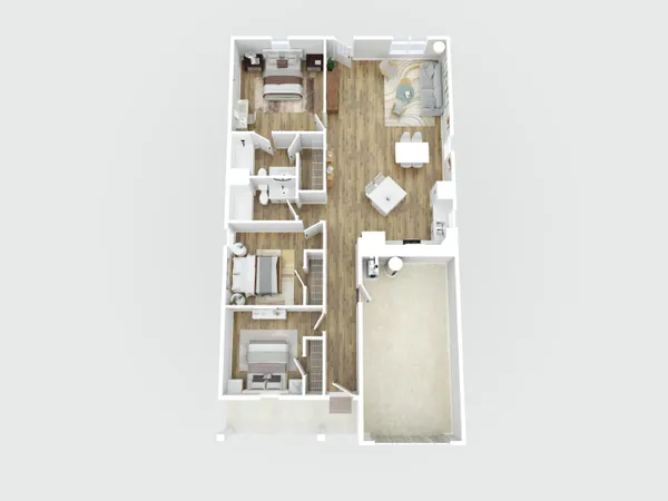 view of a living room with a white wall and a large window