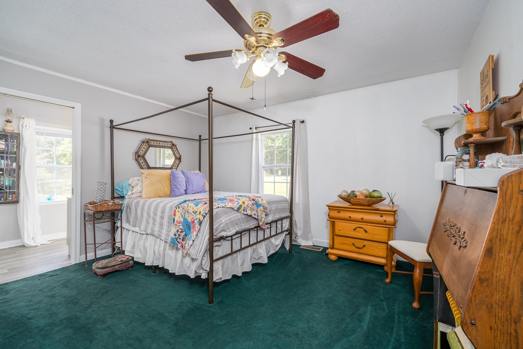 1813 John Smith Road East Blairsville, GA 30512 - Photo 16 of 41 a bedroom with a bed window and a chandelier