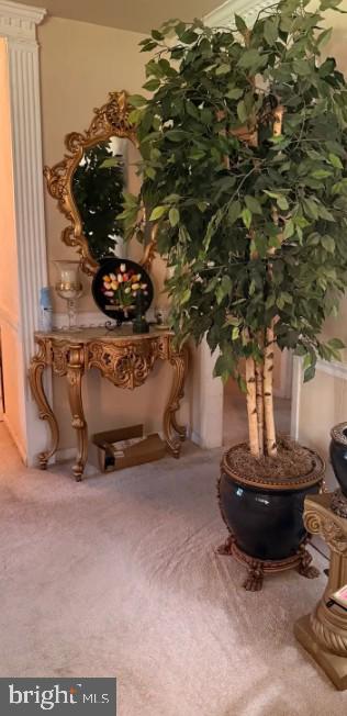 Elegant entryway with lush greenery.