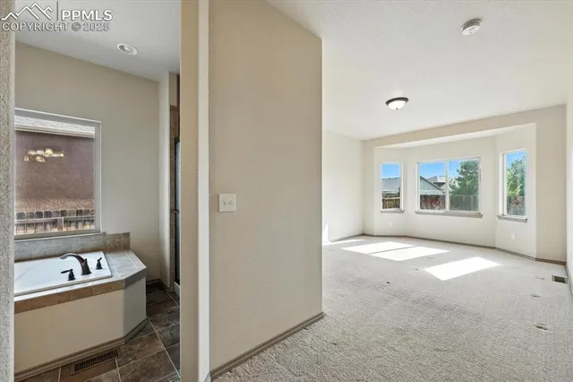 a view of a large tub and a window